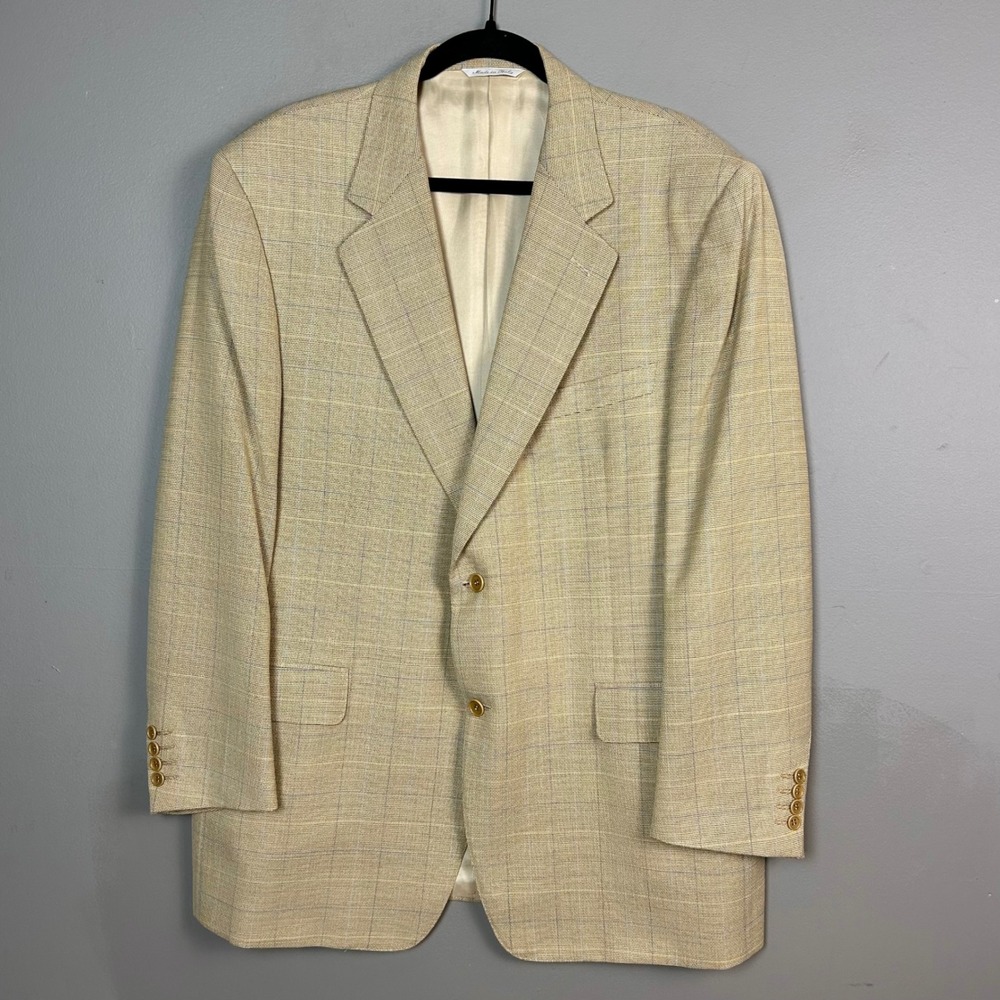 Canali Sport Coat Mens US 48R IT 58R Tan Windowpane Lightweight Wool Italy